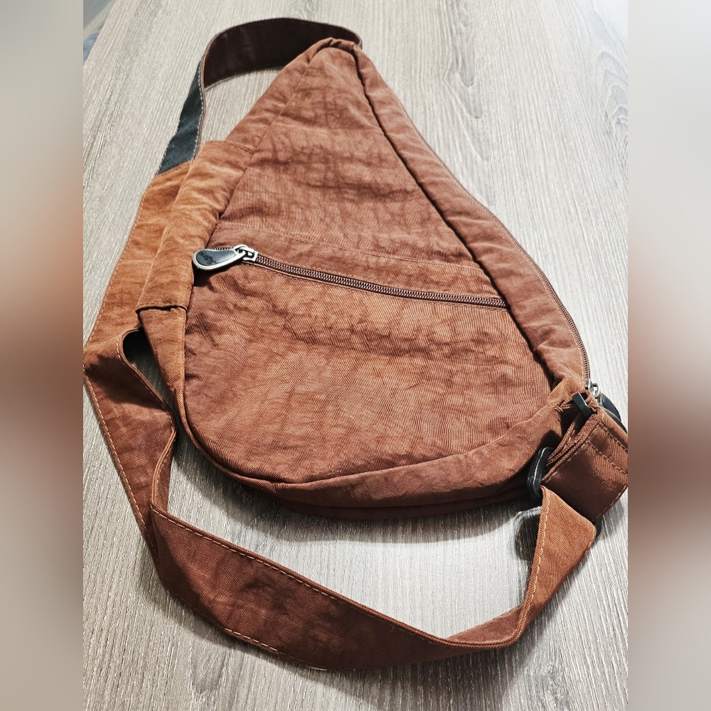 Ameribag crossbody/sling messenger back bag distressed nylon med brown